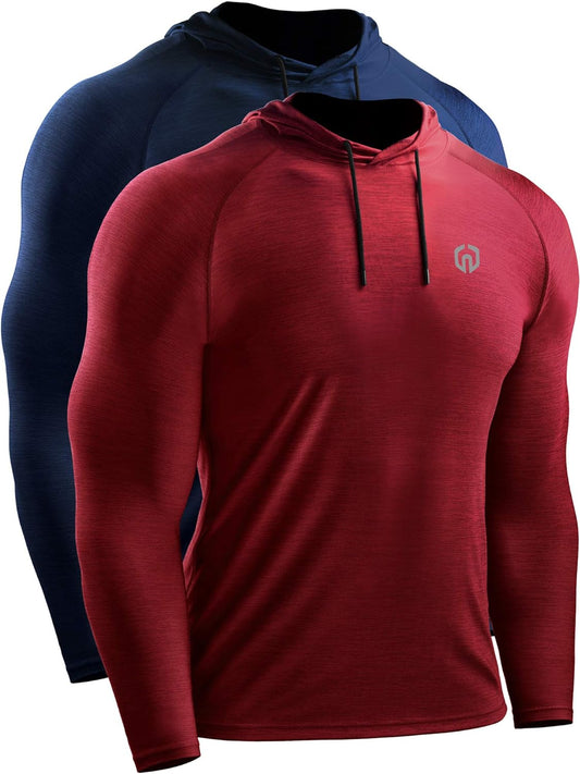 Elevate Your Workout with Neleus Men's Dry Fit Long Sleeve Athletic Shirt - 2 Pack in Navy Blue/Red