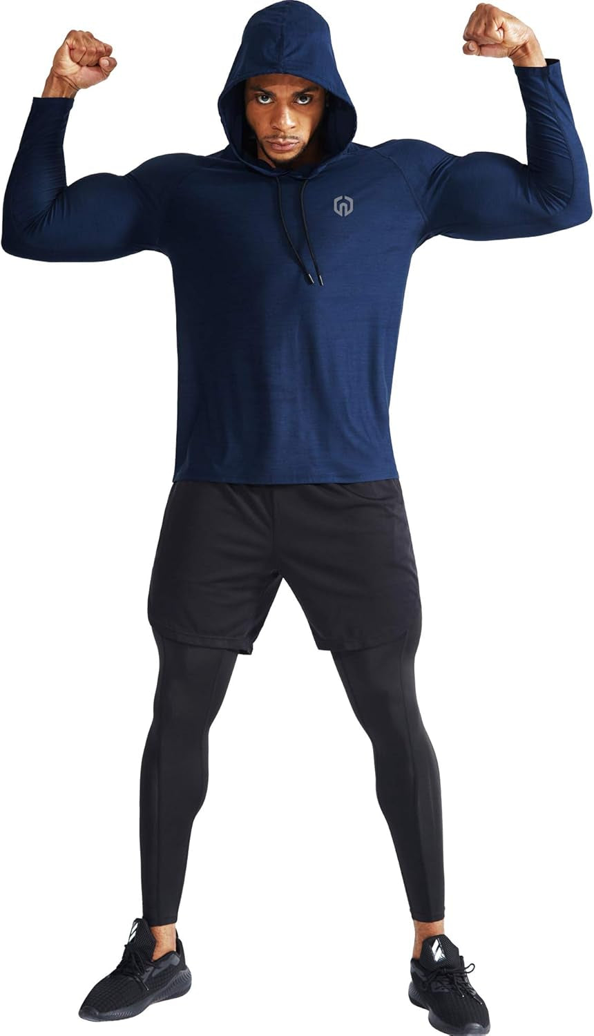 Elevate Your Workout with Neleus Men's Dry Fit Long Sleeve Athletic Shirt - 2 Pack in Navy Blue/Red