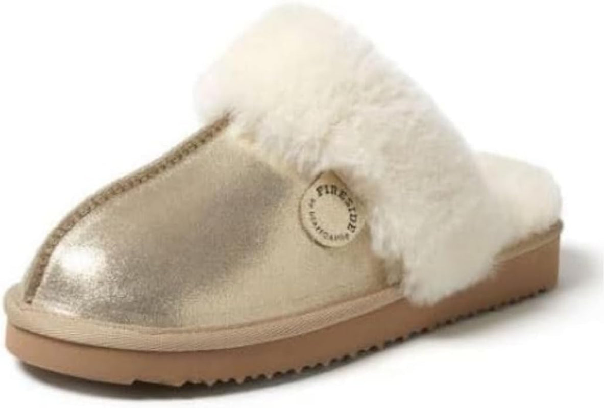 Fireside by Dearfoams Women's Sydney Shearling Fur Indoor/Outdoor Scuff Slipper in Wide Widths