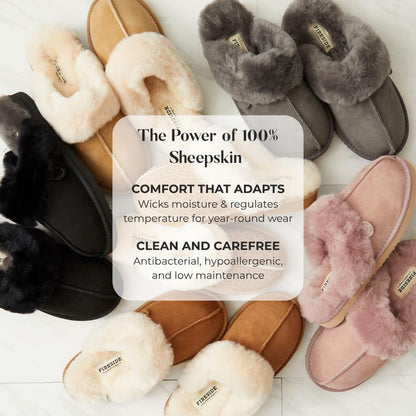 Fireside by Dearfoams Women's Sydney Shearling Fur Indoor/Outdoor Scuff Slipper in Wide Widths