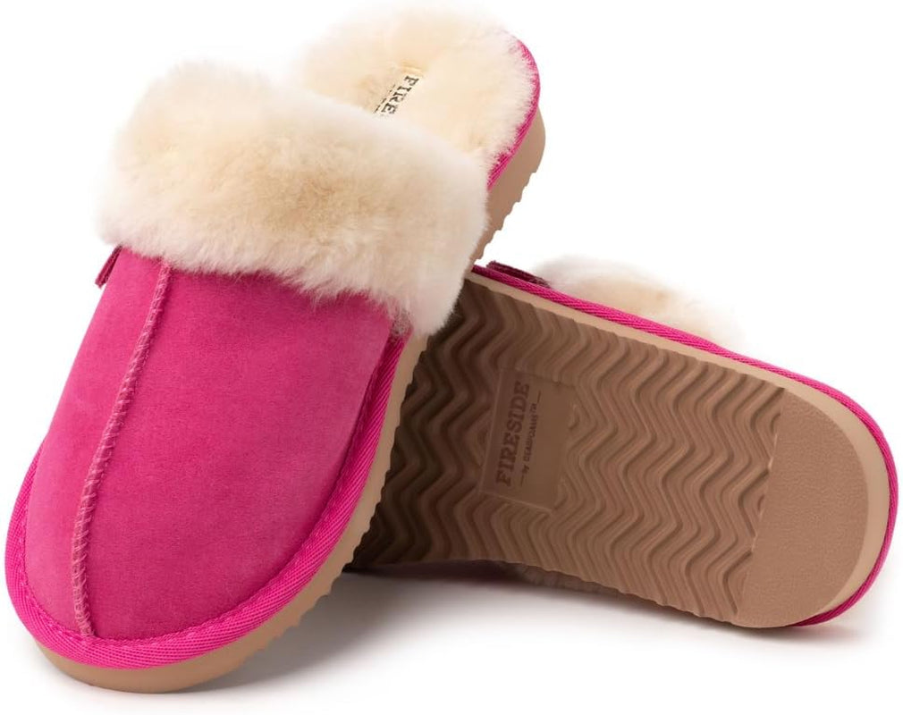 Fireside by Dearfoams Women's Sydney Shearling Fur Indoor/Outdoor Scuff Slipper in Wide Widths