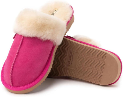 Fireside by Dearfoams Women's Sydney Shearling Fur Indoor/Outdoor Scuff Slipper in Wide Widths