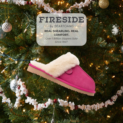 Fireside by Dearfoams Women's Sydney Shearling Fur Indoor/Outdoor Scuff Slipper in Wide Widths