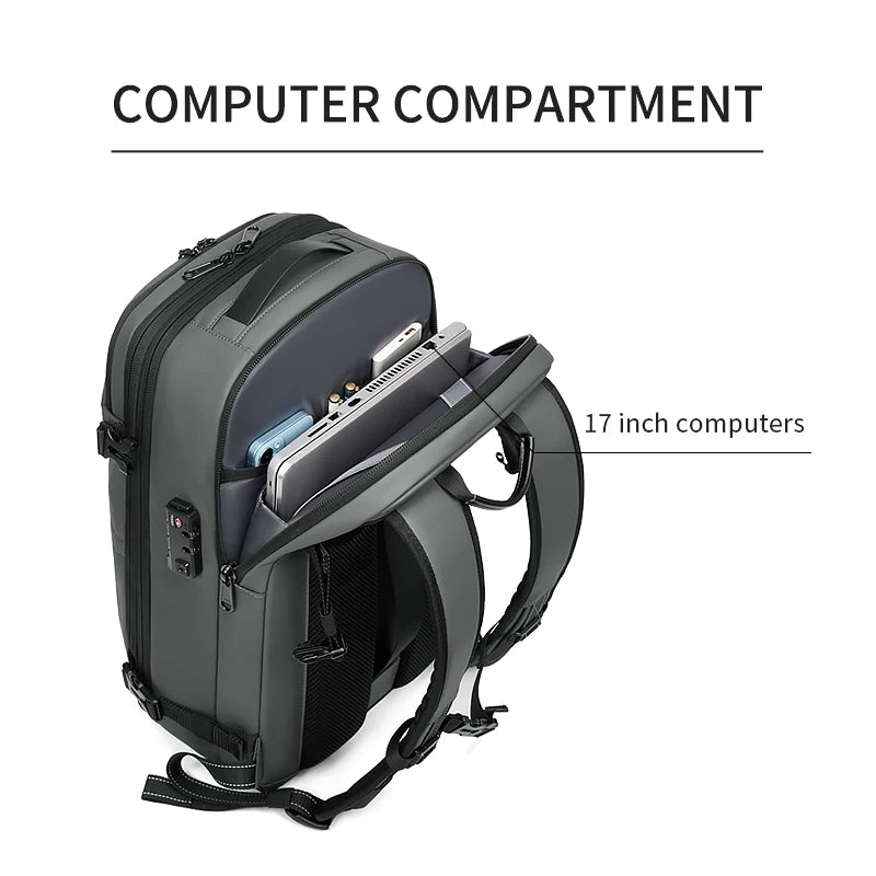 Men Travel Backpack Vacuum Compression 17 Inch Laptop Backpack Business Large Capacity School Backpack Expanded Hiking Backpack